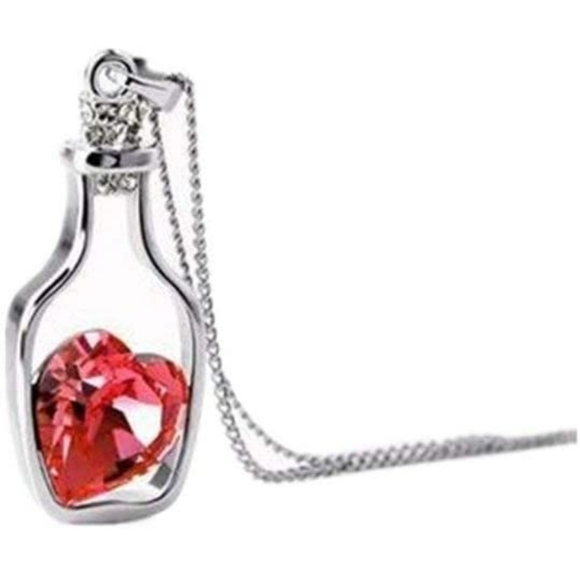Crystal Heart Diamond Accent Wine Bottle Pendant Necklace Silver - Picture 4 of 16